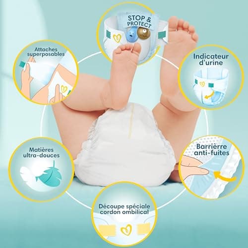 Pampers Premium Protection, Taille 2, 240 Couches, 4-8kg, Double Protection pour la peau et contre les fuites Avec Poche Stop & Protect pour aider à capturer les Fuites, Pack 1 Mois