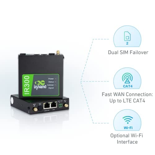 InHand Networks IR302 Routeur VPN Industriel IoT Double Carte SIM, 4G LTE Cat 4, Antenne Externe, Wi-FI, Géré Via Plateforme Cloud Compatible Toute SIM opérateurs, WLAN Camping Car Caravane Bateau