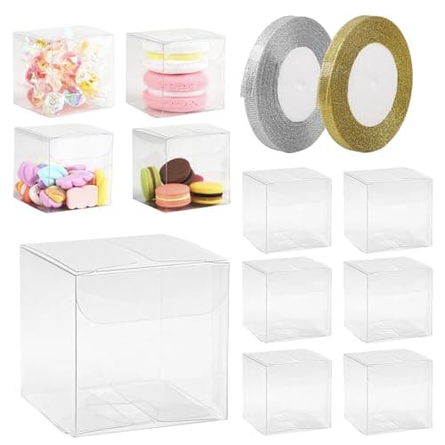 LALAGO 50Pcs Boite Plastique pour Emballage Cadeau, Boite Transparente Mariage Zum Verpacken von Süßigkeiten, Petites Boite Bonbons pour Les Mariages et Les Fêtes, PVC Cube (5 x 5 x 5 cm)