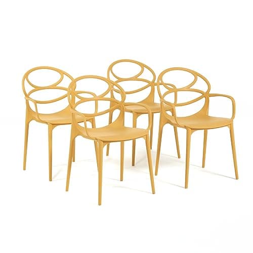 RATTATAN Charlotte - Chaises en résine renforcée de Fibre de Verre, empilables, Usage intérieur et extérieur (4, Jaune Moutarde)