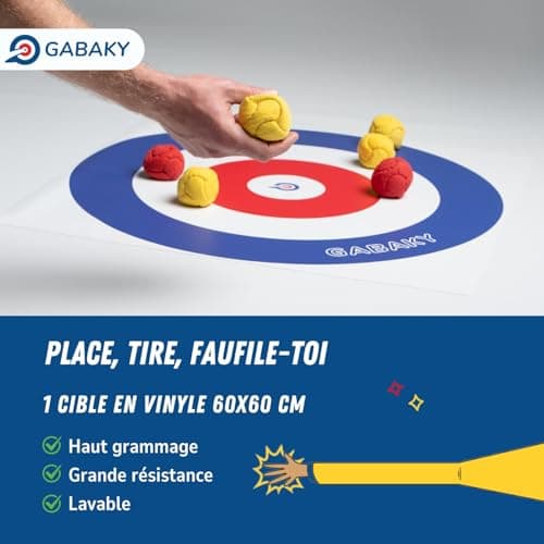 GABAKY Jeu de Pétanque Originale, Mix de Palet et Curling, Cible avec 8 Boules Molles, Tout Terrain Intérieur Extérieur Indoor Outdoor (Édition Classique)
