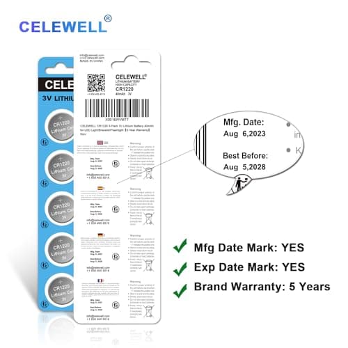 【5-Année Warranty】 CELEWELL CR1220 3V Pile CR 1220 Batterie 5 Pack