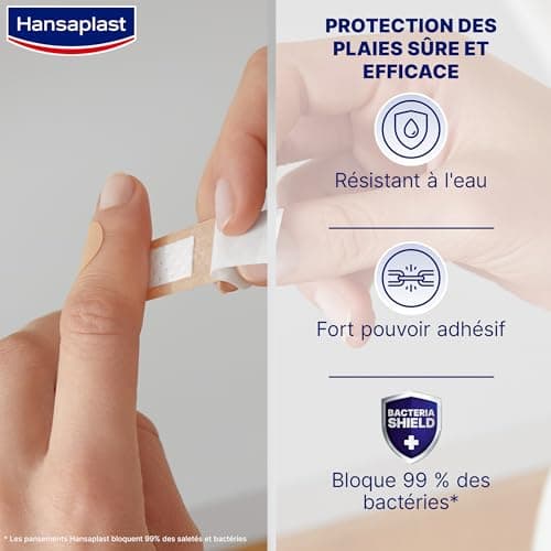 HANSAPLAST UNIVERSAL 40 pansements, Pansements résistant à l’eau et à la poussière, Pansements stériles prédécoupés pour toute la famille