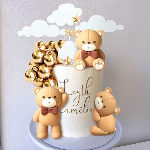 JeVenis décoration de gâteau ours brun de luxe décoration de gâteau en boules beige brunes décoration de gâteau ours boho décoration de gâteau d'anniversaire douche de bébé