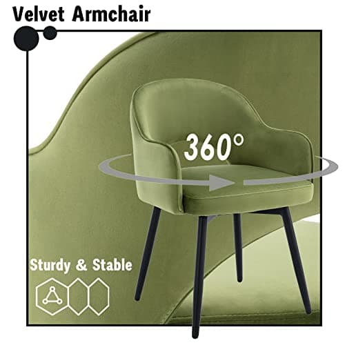 chairus Lot de 2 Chaises de Salle à Manger en Velours Moderne Fauteuil Rembourrée Chaise Pivotante à 360° pour Bureau Salon (Vert-2 (Velours))