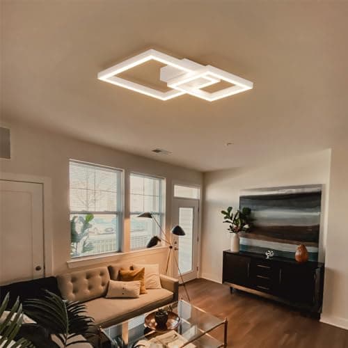 Klighten Plafonnier LED Dimmable avec Télécommande 35W Lampe de Plafond en Aluminium, Moderne Design Luminaire Plafonnier pour Salon Chambre Cuisine Couloir, 2400 LM, 3000K-6000K, Blanc