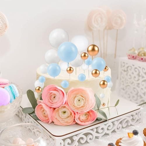 ZOOMPIL 108pcs Balle Gâteau Topper, Mini Topper de Gâteau de Ballon, Balle Gâteau Topper Bleu Blanc Doré, pour Décoration de Gâteau Dessert, Mariage Décoration