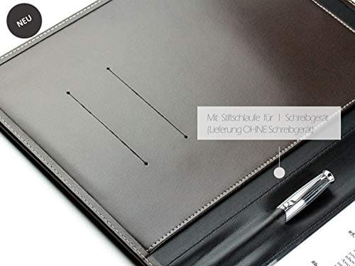 DELMON VARONE - Porte-blocs personnalisable A4 en cuir Cambridge Top Grain (marron) - Porte-documents organisateur avec porte-stylo et pochette de rangement - Dossier de conférence classique