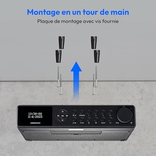 Radio de Cuisine encastrable MEDION E6660 (Radio de Cuisine Dab+, Radio FM PLL, Bluetooth, Barre Lumineuse LED, encastrable, minuterie de Cuisson, Affichage de l'heure) Noir