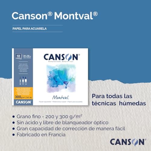 CANSON Montval - Bloc 100 feuilles papier aquarelle grain fin - 24 x 32 cm - 200g/m2