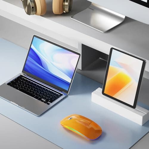 Uiosmuph G18 Souris sans Fil Rechargeable, Souris Bluetooth (BT 5.1+2.4G sans Fil), Silencieuse Gaming Souris et Ergonomique (1200-1600-2400-4800) pour Portable, PC, Ordinateur, Mac (Orange)