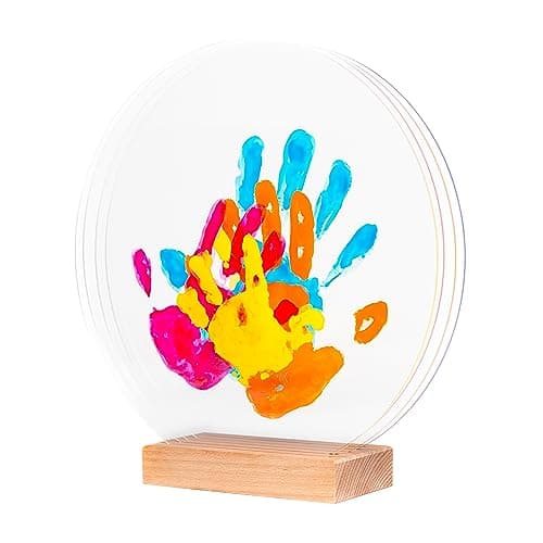 Patrocle Empreintes de Bonheur - Kit Empreinte Famille de 4 Peps - Coffret Naissance - Empreintes mains et pieds - Fête des Mères - Support bois - Made in France - 4 plexiglas