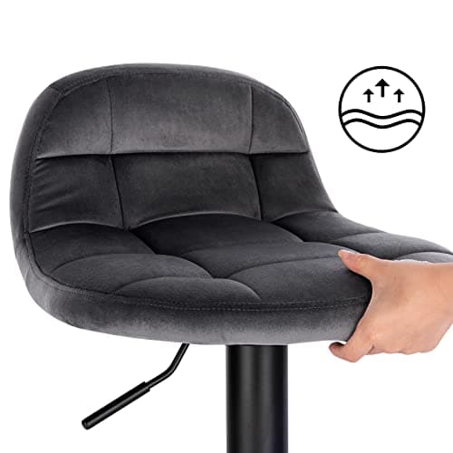 WOLTU Tabouret de Bar en Velours Lot de 2 Tabouret de Comptoir Tabouret Haut Hauteur Réglable Pivotant à 360° Dossier Repose-Pieds Hauteur du Siège 62-83cm Gris Foncé BH317dgr-2