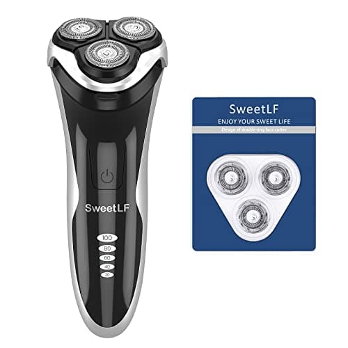 SweetLF [2024 New] Rasoir Electrique Hommes Wet & Dry (Plus 3 Lames+1 Chargeur Rapide) avec 4D Têtes Rotatives, Rasoir Rechargeable avec Ecran LED, Rasage IPX7 Etanche + Tondeuse Barbe - Noir