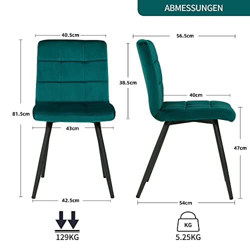DUHOME Chaise Velours Salle à Manger Cuisine, Lot de 4 Scandinaves Chaise Tabouret Coiffeuse avec Dossier, Moderne Capitonnée Chaise Salon, Chambre à Coucher, Restaurant (Vert Foncé)