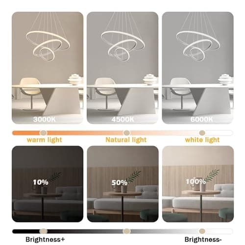 LED Suspension Luminaire 76W Lampe Suspendue à Dimmable, Lustre Chambre Réglable en Hauteur, Moderne Plafonnier LED Suspension pour Salle à Manger Salon Cuisine, 3Ring Φ20+40+60cm (Blanc)