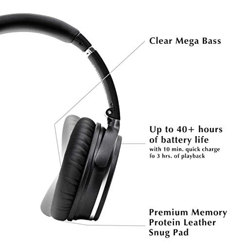 Srhythm NC35 Casque Bluetooth sans Fil V5.0 à Réduction de Bruit Active Léger et Pliable, Circum-auriculaire à Charge Rapide avec Microphone, Méga Basse, 50H de Jeu