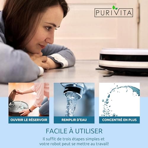 PURIVITA - Produit Nettoyant Sol pour robots laveur de sol - Concentré de détergent pour tous les robots lavants, y compris le Produit Aspirateur Laveur - Floor Cleaner d’1000 ml