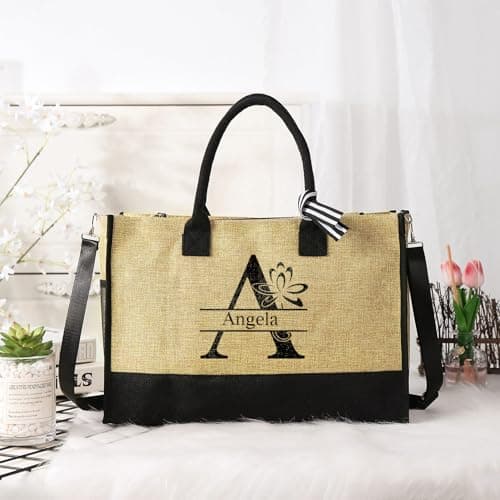 Personnalisé Sac à Main Sac Fourre Tout Grand Sac à Provisions Nom Naissance Fleurs Sac à Bandoulière Avec Fermeture éclair Cadeaux Pour Mère Noël Anniversaire Fête Des Mères (style 5)