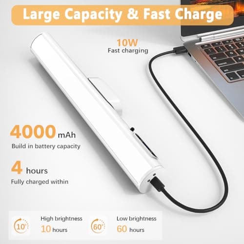 bravzurg Reglette LED Cuisine Rechargeable USB, 4000mAh Lampe Murale Sans Fil, Barre Eclairage Tableau Magnetique avec Télécommande, Lumiere a Pile pour Placard, Interieur, Vitrine, Armoire, Meuble
