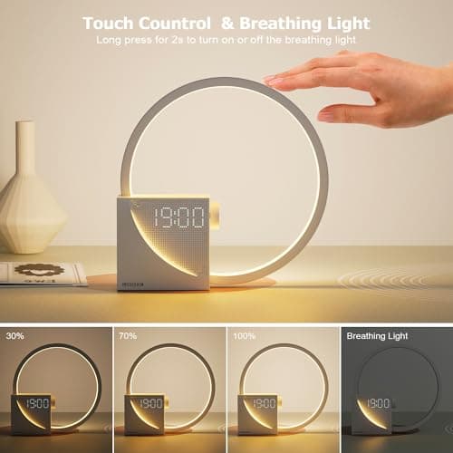 Lampe de chevet Touch Dimmable avec fonction de charge USB, Lampe de chevet LED avec réveil, Lumière Wake Up avec deux alarmes 3 niveaux de luminosité et 10 sons naturels pour chambre à coucher salon