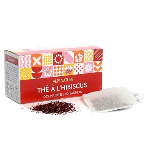 Thé Hibiscus d'Alpi Nature, 120 Sachets de Thé à l'Hibiscus, 120g (6 Boîtes de 20 Sachets de Thé de 1g), Fleurs d'Hibiscus Séchées pour Préparer des Tisanes et du The Hibiscus, Hibiscus Seche