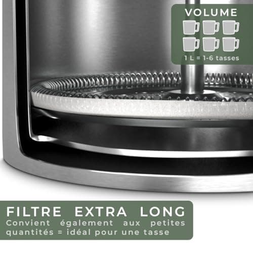 WALDWERK Cafetière à Piston (1L) - French Press en Acier Inoxydable à Double Paroi avec Poignée en Bois de Chêne - Cafetière Manuelle Sans Plastique