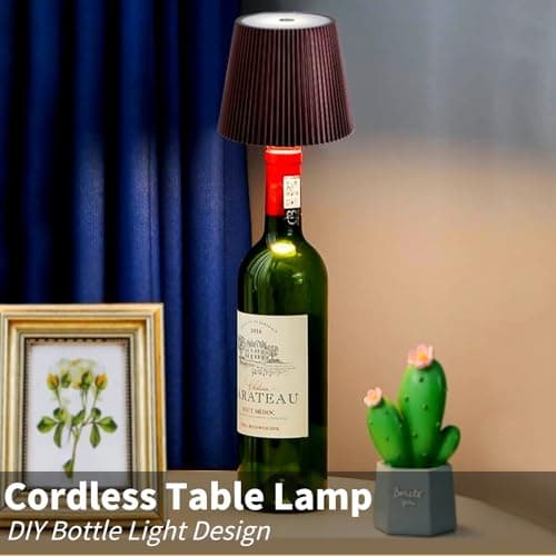 Générique Lampe à bouteille sans fil, kit de lampe à bouteille de vin pour bouteilles de liqueur, abat-jour de lampe de table à piles, 3 couleurs, dimmable, pour restaurant, bar, maison (Marron)