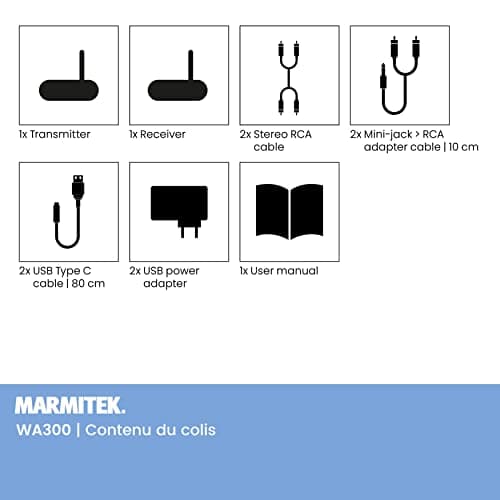Marmitek Transmetteur Audio sans Fil WA300 - Connectez Votre Source Audio à Votre Système Stéréo sans Fil - Jack 3,5 mm - Wireless Audio Transmitter