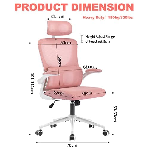LIYURUI Chaise de Bureau Ergonomique, Chaise de Bureau avec Hauteur et Appui-tête réglables, Support Lombaire, Maille Respirante, accoudoirs rembourrés, Chaise Inclinaison à 125°, pivotante à 360°
