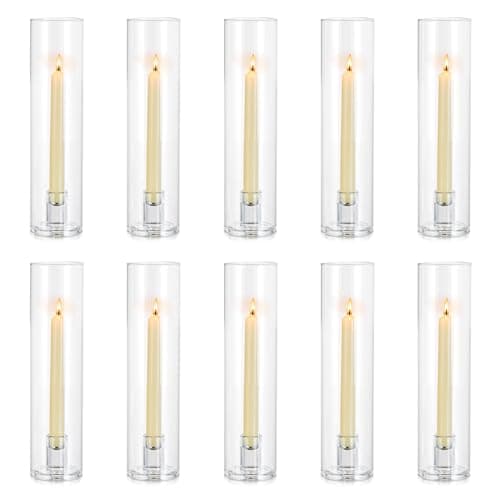 NUPTIO Porte-Bougies en Verre Bougies Coniques - 10 Pcs Porte-Bougies en Verre Bougies Coniques, Abat-Jour Verre Transparent Bougies Coniques Moderne Mariage Noël Table Feu de Cheminée