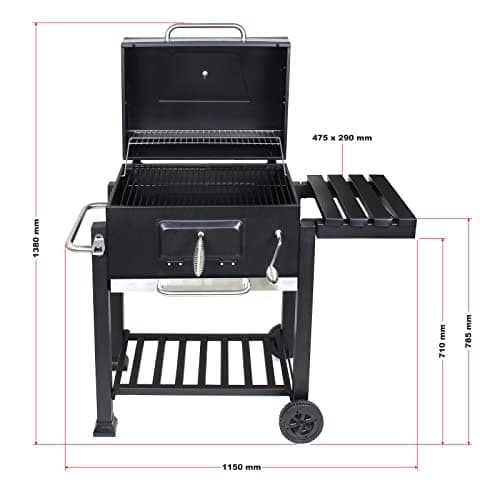 Wiltec Chariot Barbecue à Charbon 1130x475x 1000mm Clapet anti-feu Hauteur réglable Thermomètre Espaces rangement Ouvre-bouteille Grillade Jardin BBQ