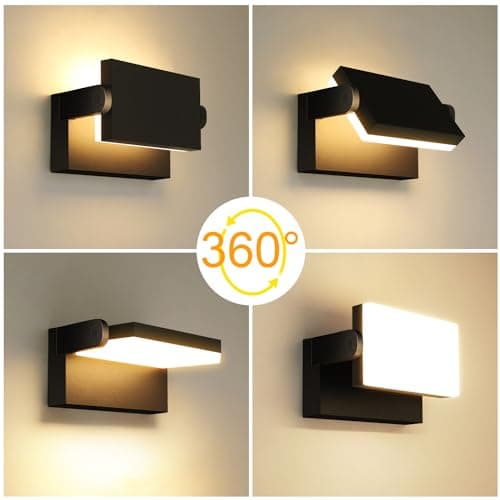 LEDMO 60W Applique Murale Exterieur/Intérieur 5000Lm Noir Applique Exterieur Led étanche IP65 3000K Projecteur Exterieur Led avec panneau LED pivotant à 360° pour Terrasse Entrée Jardin Garage