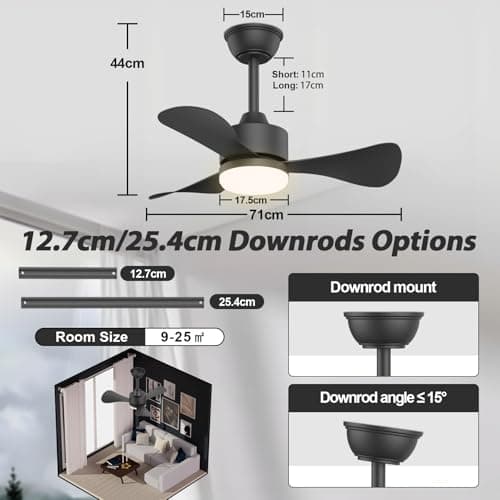 Mefine 71cm Ventilateur Plafond avec Lumiere Silencieux, Petit Ventilateur Plafond avec Telecommande et Réversible DC Moteur, LED Lampe Ventilateur Plafond pour Chambre Salon Cuisine, 6 Vitesses