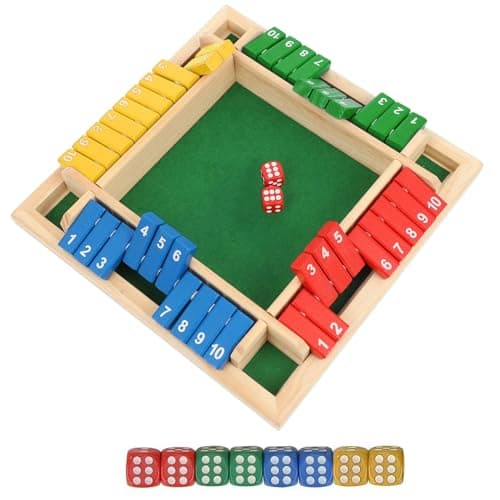 mellystore Shut The Box Jeu de Dés en Bois pour 2 à 4 Joueurs Jeux de Table en Bois Mathématiques Traditionnels Jeu de Société en Bois Classique pour Salle de Classe, Maison, Fête Ou Pub (4 Couleurs)