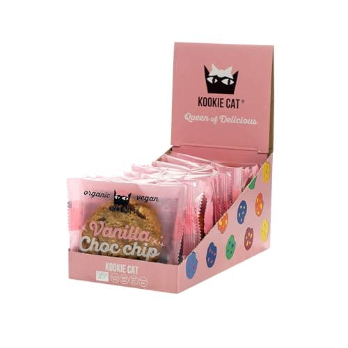 Kookie Cat Vanilla Chocolate Chip-Biscuits végétaliens emballés individuellement, sans gluten, sans soja, bio, noix de cajou et avoine-12 X 50g Multipack