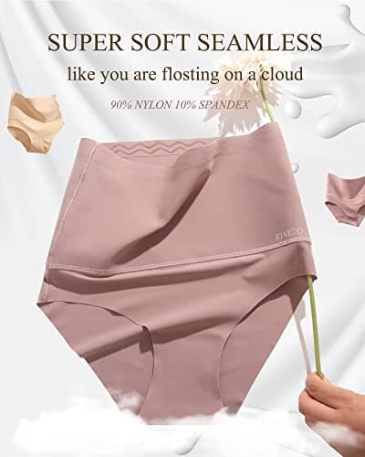 FINETOO Lot de 4 Slips Ventre Plat pour Femmes Slip Taille Haute Seamless Slip Taille Haute sous-vêtements Femmes Panty sans Couture Multipack S-3XL.