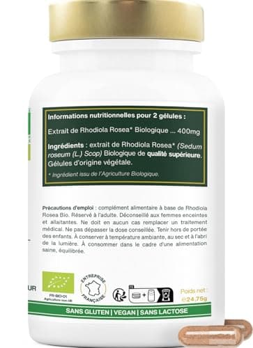 Rhodiola Rosea BIO | Extrait Concentré (rosavine + salidroside) | 100% Naturel | Adaptogène, Anti-stress, Équilibre Émotionnel | 90 gélules vegan | Fabriqué en France | Qualité Supérieure