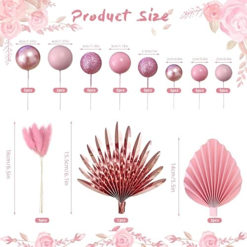 Ptyism 44 Pièces Boule Decoration Gateau,Boules de Décoration de Gâteau丨Décorations de Gâteaux pour Les Anniversaires, La Saint-Valentin, la fête des mères, etc.