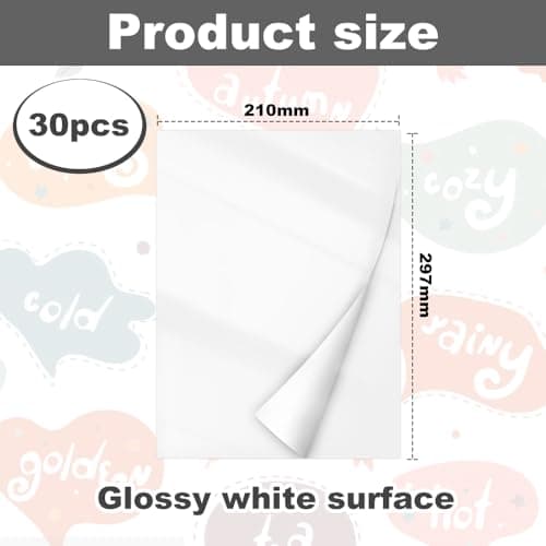ADERTOS 30PCS Papier Autocollant Imprimante, Papier Autocollant Jet d'Encre A4 Imprimables Papier Autocollant Étiquette Adhésif Imprimable Feuilles de Papier Autocollant Pour Etiquettes Blanc Brillant
