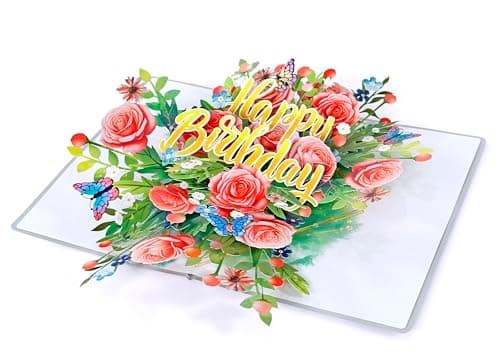 CUTPOPUP Happy Birthday Floral - Joyeux anniversaire floral, carte d'anniversaire pop-up, carte de vœux pop-up 3D (Happy Birthday Floral) BD138FR1520