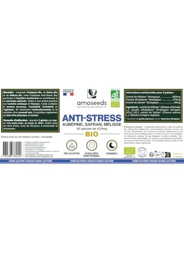 Anti-stress BIO | Aubépine, Safran, Mélisse | Équilibre Émotionnel, Relaxation, Réduit la Tension Nerveuse | 90 gélules de 423mg | Fabriqué en France | Qualité Supérieure