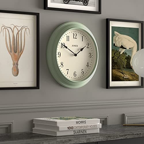 JONES CLOCKS® Grande Horloge Murale Haut de Gamme avec Cadran Arabe, Le « Supper Club » en Vert Canard 40 cm