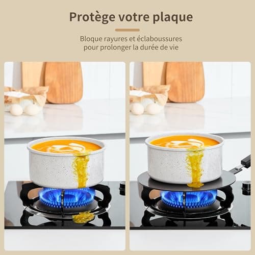 Plaque Adaptateur Induction Ø24cm avec Poignée Amovible, Diffuseur de Chaleur pour Casseroles Non-Inductives, Compatible Induction, Gaz & Électrique. Noir sans Décoloration