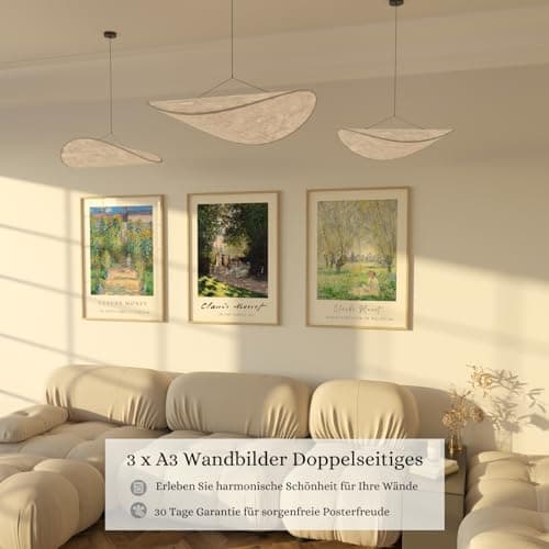 ZoeyAustin® Lot de 3 posters d'art double face - Format A3 (30 cm x 42 cm) - Élégant poster mural - 6 images murales - Images recto-verso (Monet, sans cadre - DIN A3)