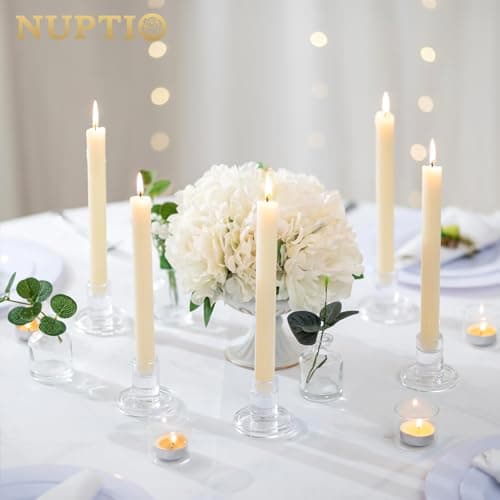 NUPTIO Bougeoir Verre Chandelier Lot de 10 Bougeoir en Verre Transparent Bougies à Réchauds en Forme de Pilier Centre de Table pour la Décoration des Dîners de Noël