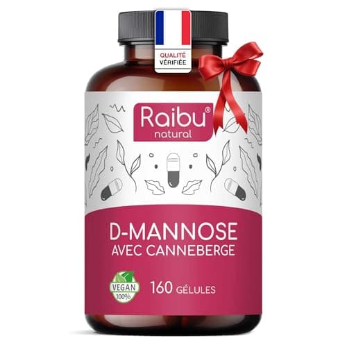 D-Mannose Raibu - Pur 2100 mg par Dose Quotidienne Fortement Dosée - 160 gélules, avec canneberge et vitamine C - D Mannose Végan, sans additifs & hautement biodisponible - Testé en laboratoire