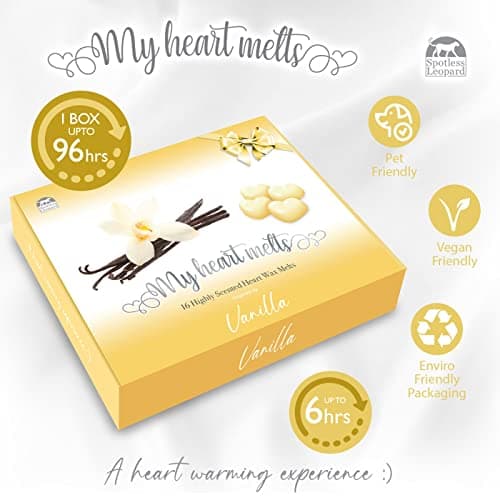 Senteur Vanille Fondant Parfumé pour Bruleur Fondant, 16 x 5g Tartelette en Forme de Coeur, en Cire de Soja Vegan, Parfait comme Parfum Maison, Cadeau Femme, Cadeau Cremaillere