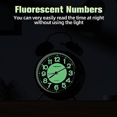 CHEREEKI Réveil Matin Vintage Silencieux sans tic-tac, Réveil Analogique à Quartz avec Veilleuse, Fluorescence, Réveil Portable à Piles pour Enfants, Adolescents, Personnes âgées