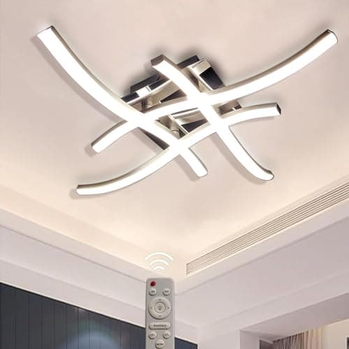 Sweier Plafonnier LED avec Dimmable Télécommande, Lustre LED Moderne 28W 2800Lumen Plafond Luminaire en forme de vague, Plafonnier Courbé pour Couloir Chambre Cuisine Salon